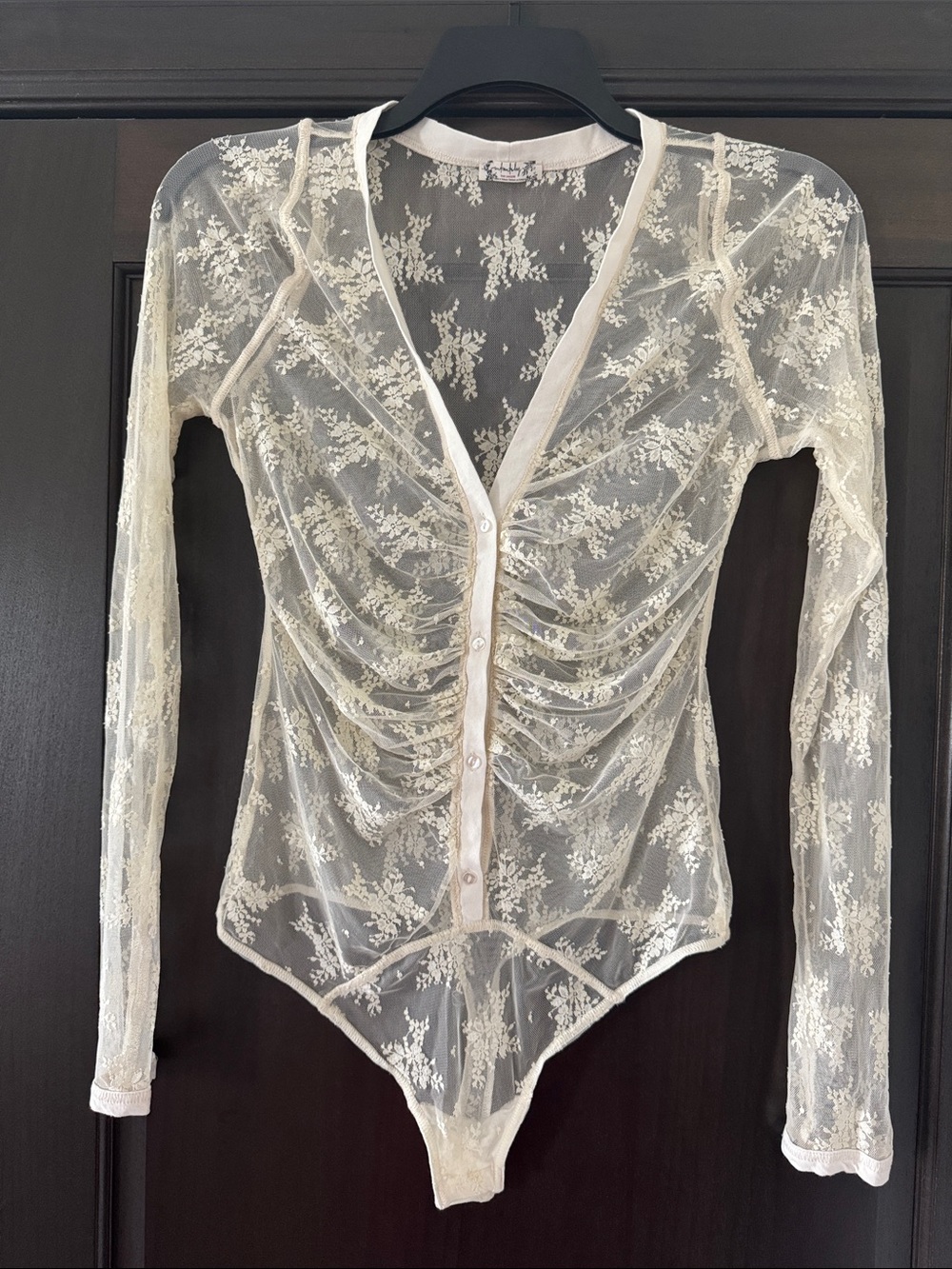 Free people Sheer Lace Button-Front Long Sleeve Bodysuit - Ivory. Never worn